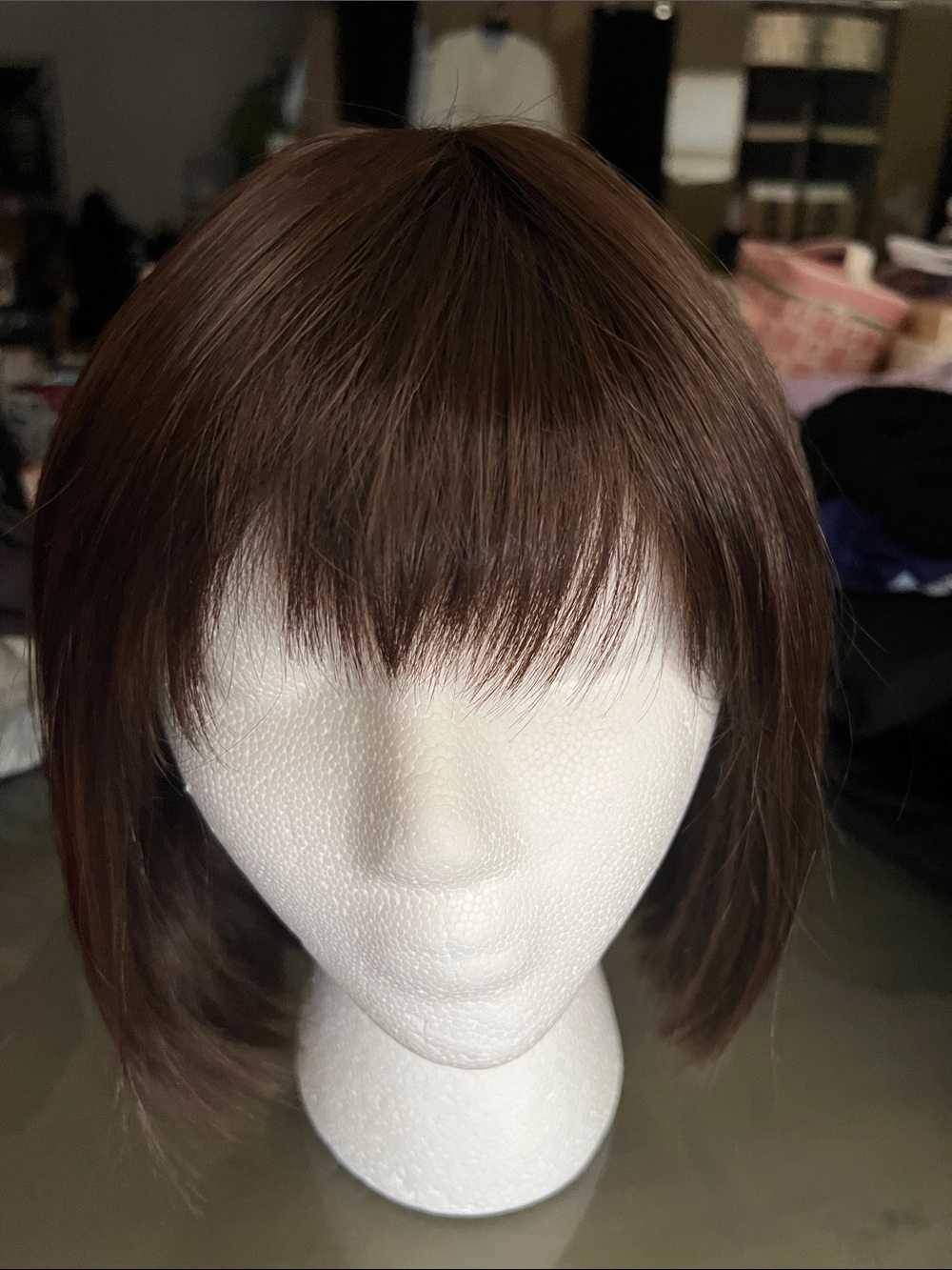 Sepia Chestnut Brown Short Bob Wig with Bangs